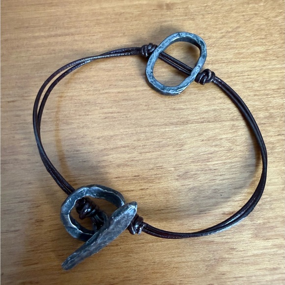 Rustic Brown Leather Bracelet with Metal Accents - Picture 3 of 4